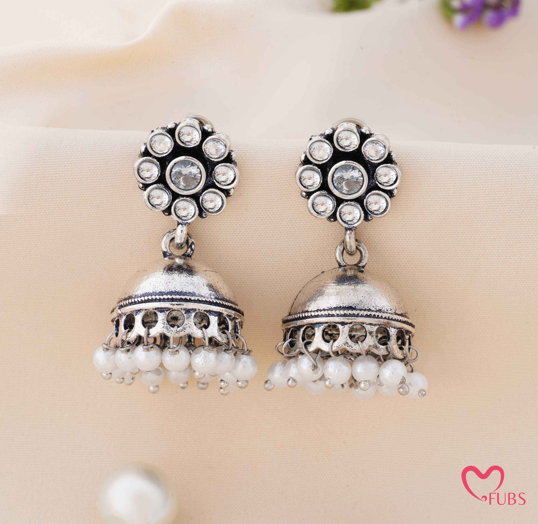 Blossom Jhumka Earrings with Dangling Pearls