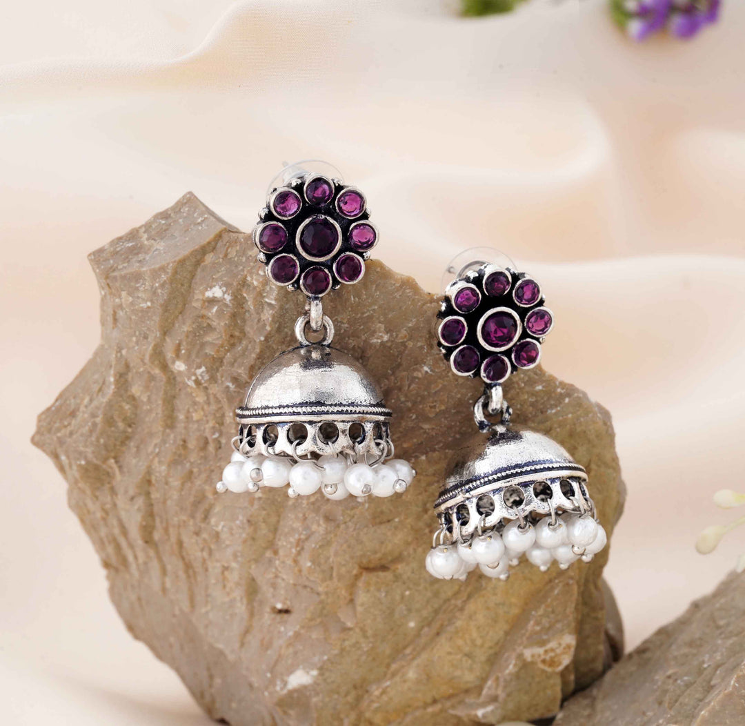 Blossom Jhumka Earrings with Dangling Pearls