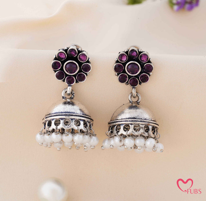 Blossom Jhumka Earrings with Dangling Pearls