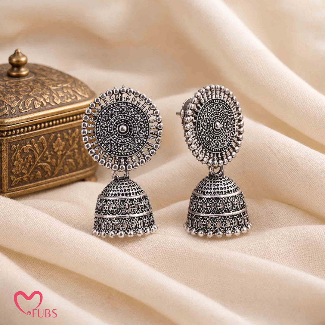 Tribal Sunburst Jhumka Earrings With Filigree