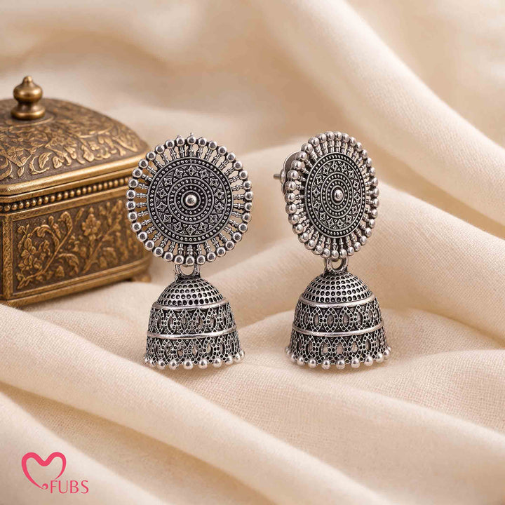 Tribal Sunburst Jhumka Earrings With Filigree