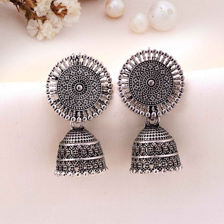 Tribal Sunburst Jhumka Earrings With Filigree