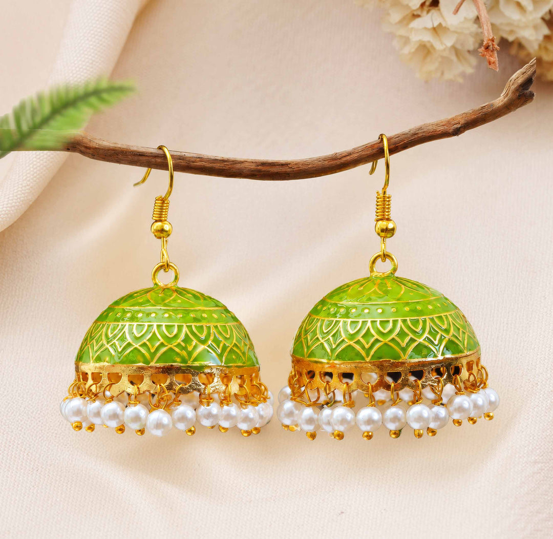 Bell Jhumka Earrings with Pearl Tassels