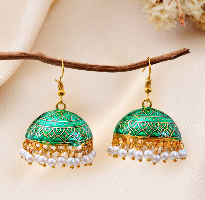 Bell Jhumka Earrings with Pearl Tassels