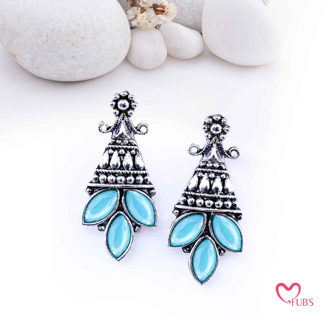 Oxidized Tribal Tiered Drop Earrings with Marquise Gems