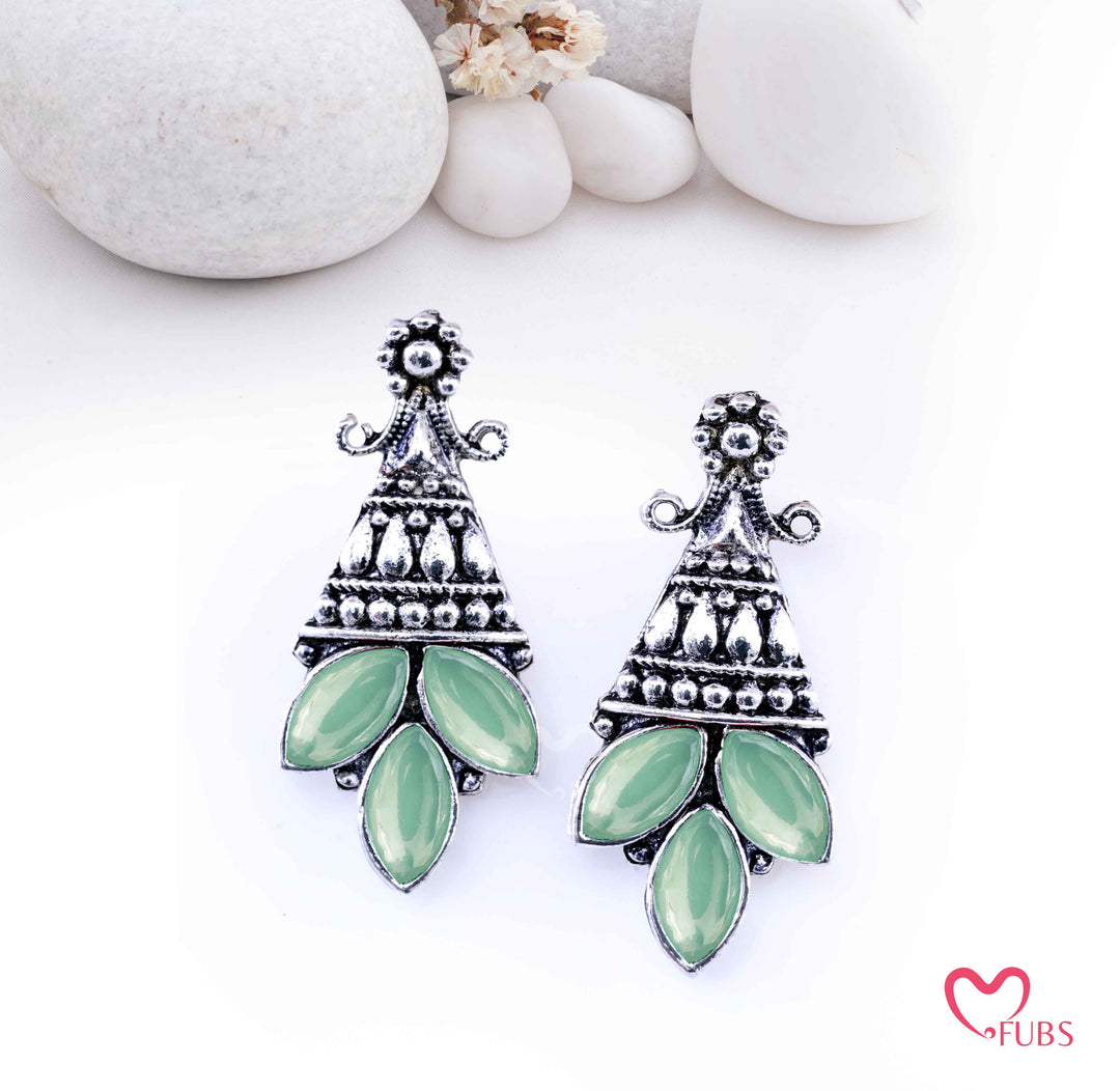 Oxidized Tribal Tiered Drop Earrings with Marquise Gems