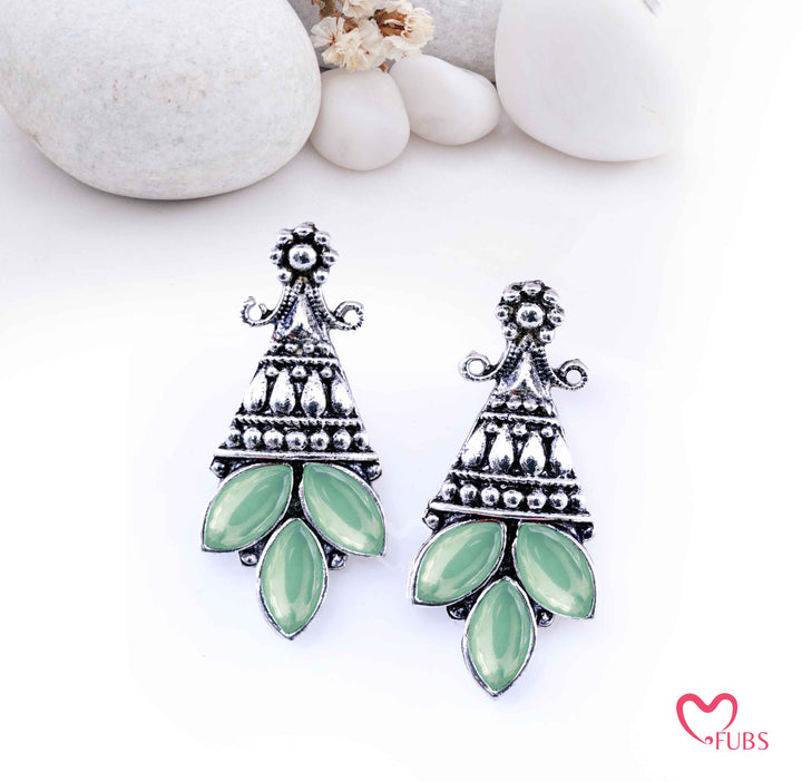 Oxidized Tribal Tiered Drop Earrings with Marquise Gems