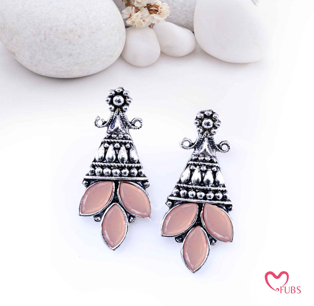 Oxidized Tribal Tiered Drop Earrings with Marquise Gems