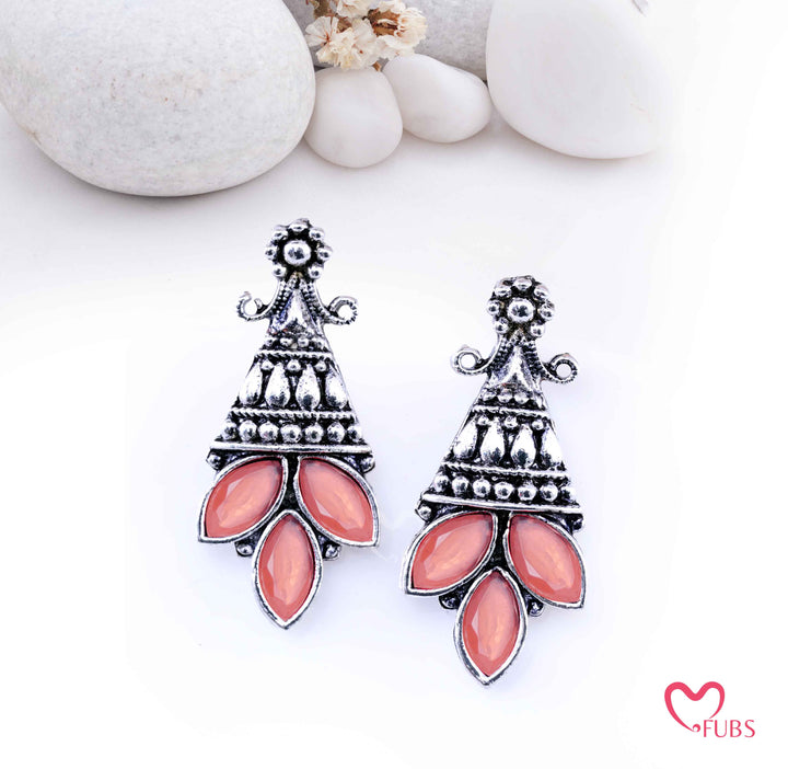 Oxidized Tribal Tiered Drop Earrings with Marquise Gems