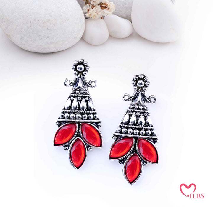 Oxidized Tribal Tiered Drop Earrings with Marquise Gems