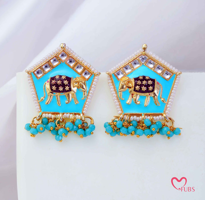 Royal Elephant Meenakari Pentagonal Earrings