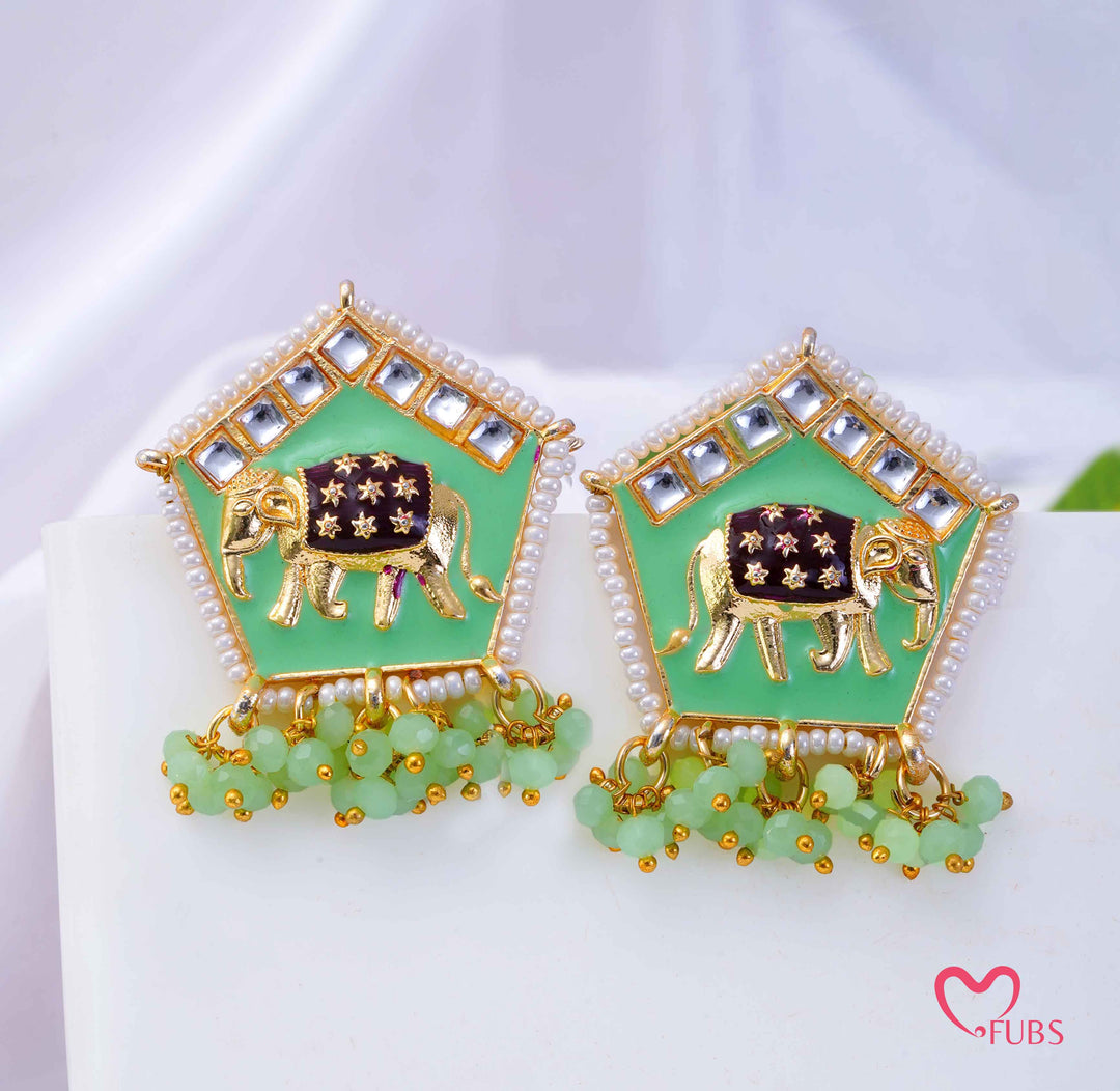 Royal Elephant Meenakari Pentagonal Earrings