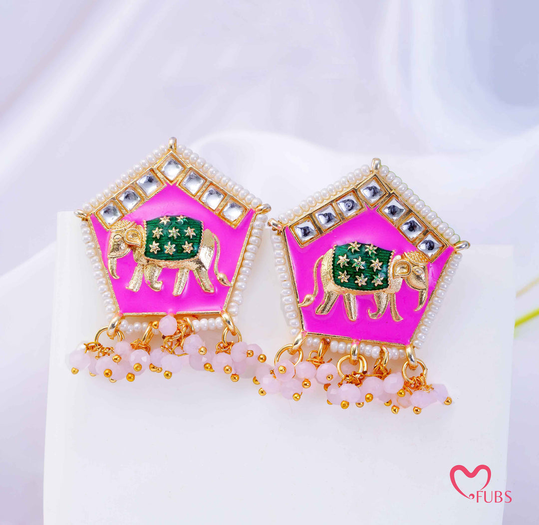 Royal Elephant Meenakari Pentagonal Earrings