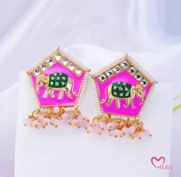 Royal Elephant Meenakari Pentagonal Earrings