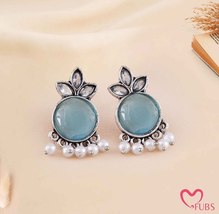 Oxidized Marquise Crystal Studs with Pearl Hangings