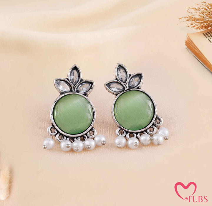 Oxidized Marquise Crystal Studs with Pearl Hangings