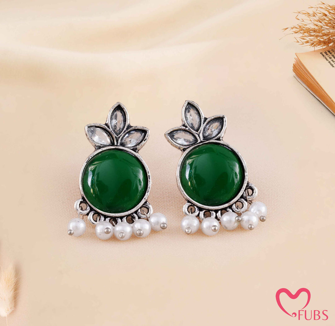 Oxidized Marquise Crystal Studs with Pearl Hangings