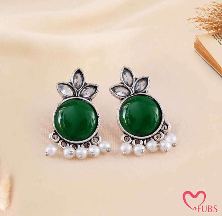 Oxidized Marquise Crystal Studs with Pearl Hangings