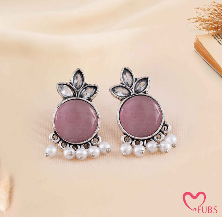 Oxidized Marquise Crystal Studs with Pearl Hangings