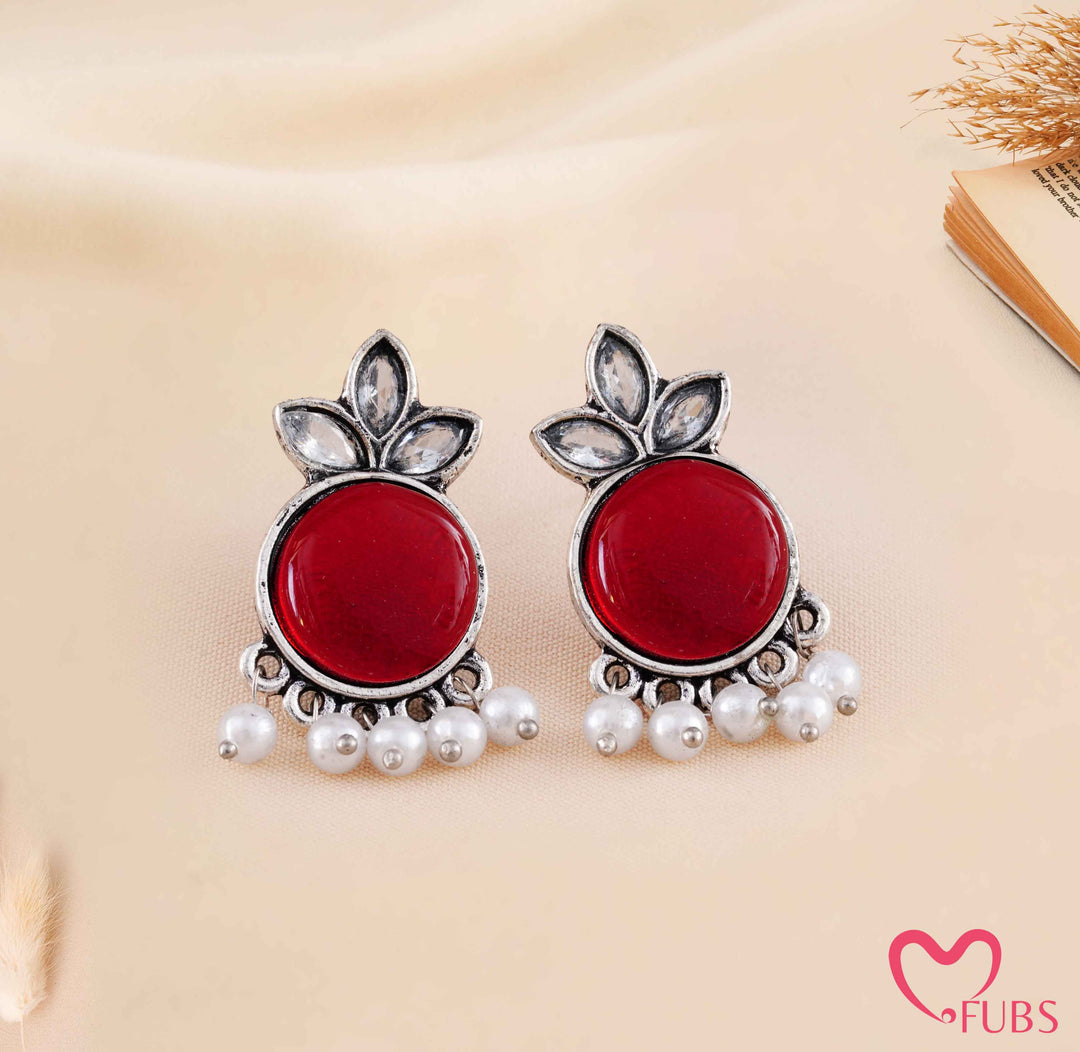 Oxidized Marquise Crystal Studs with Pearl Hangings
