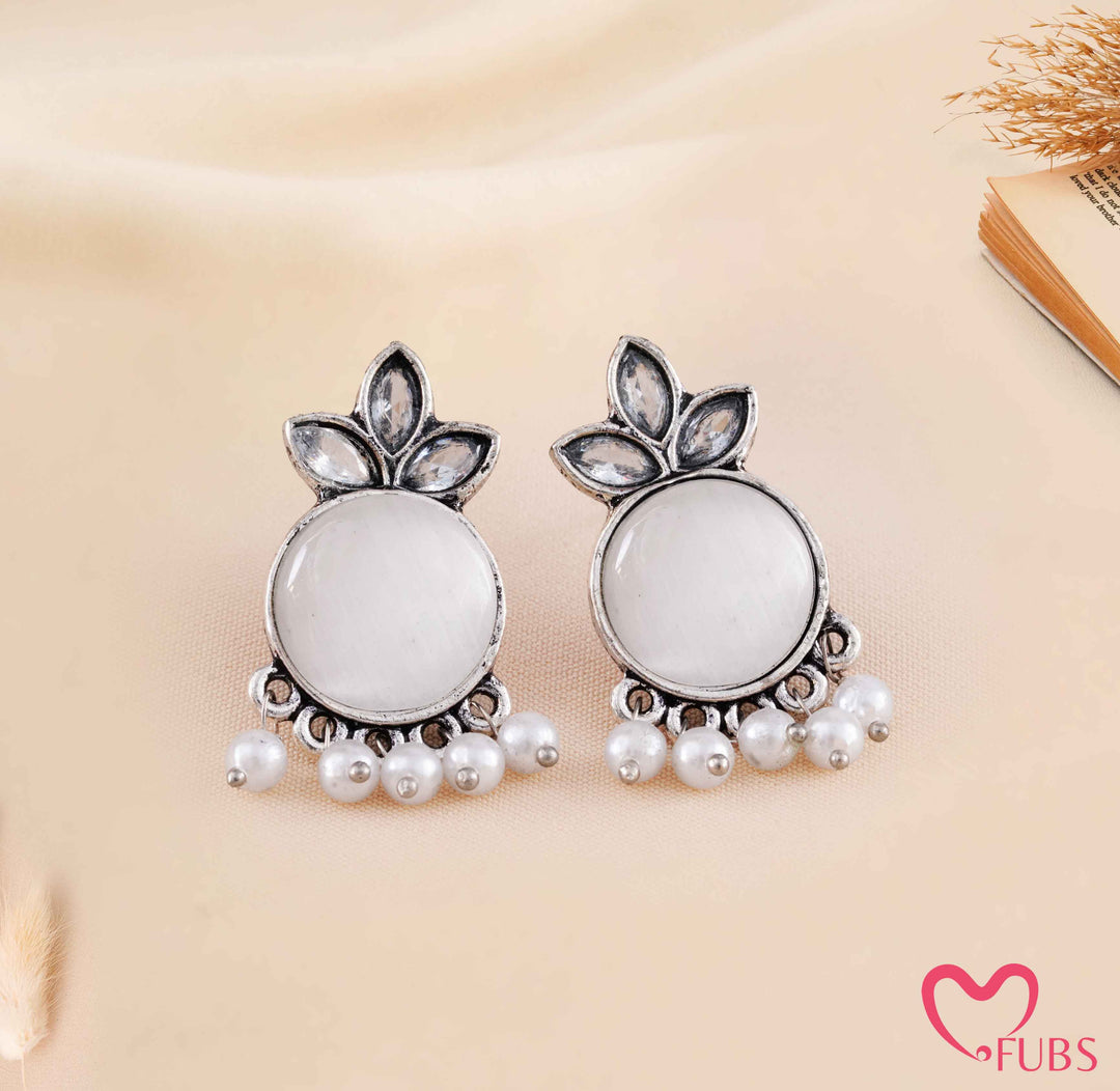 Oxidized Marquise Crystal Studs with Pearl Hangings