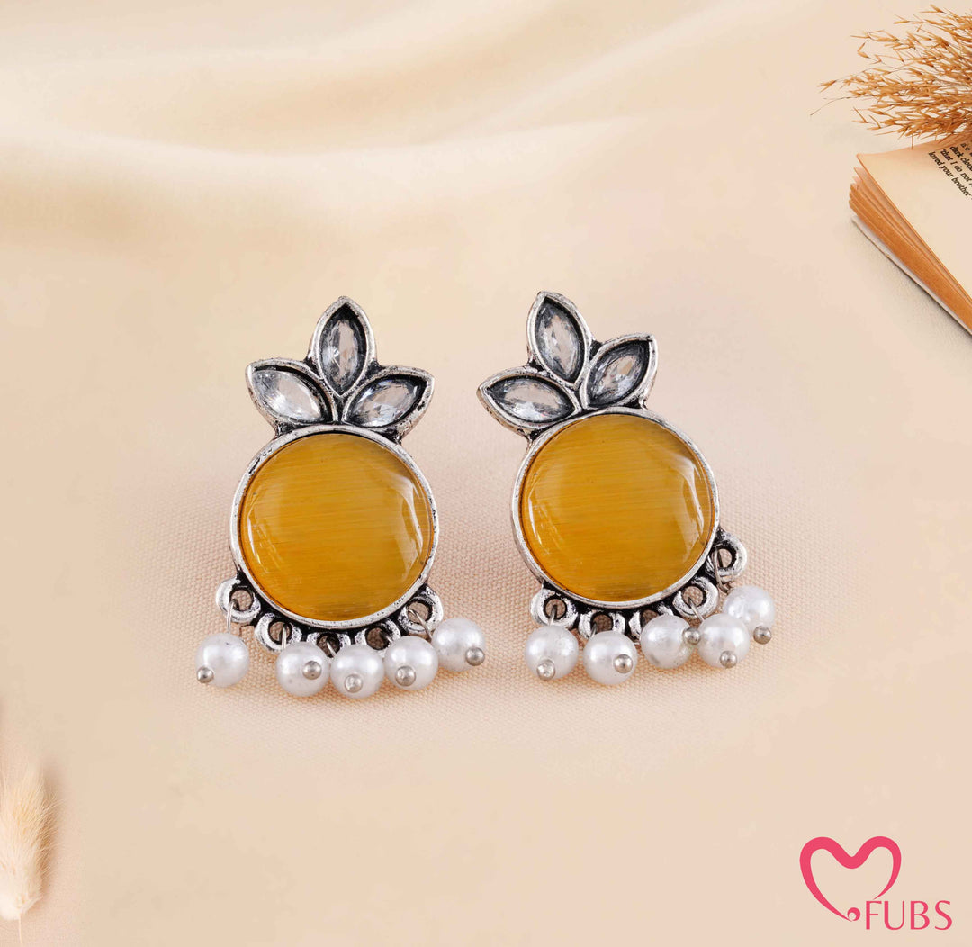 Oxidized Marquise Crystal Studs with Pearl Hangings