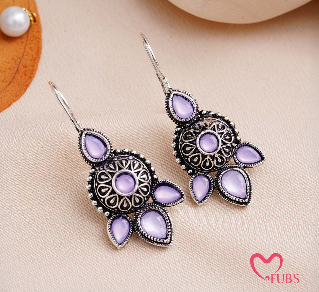 Antique Floral Earrings with Lavender Stone Drops