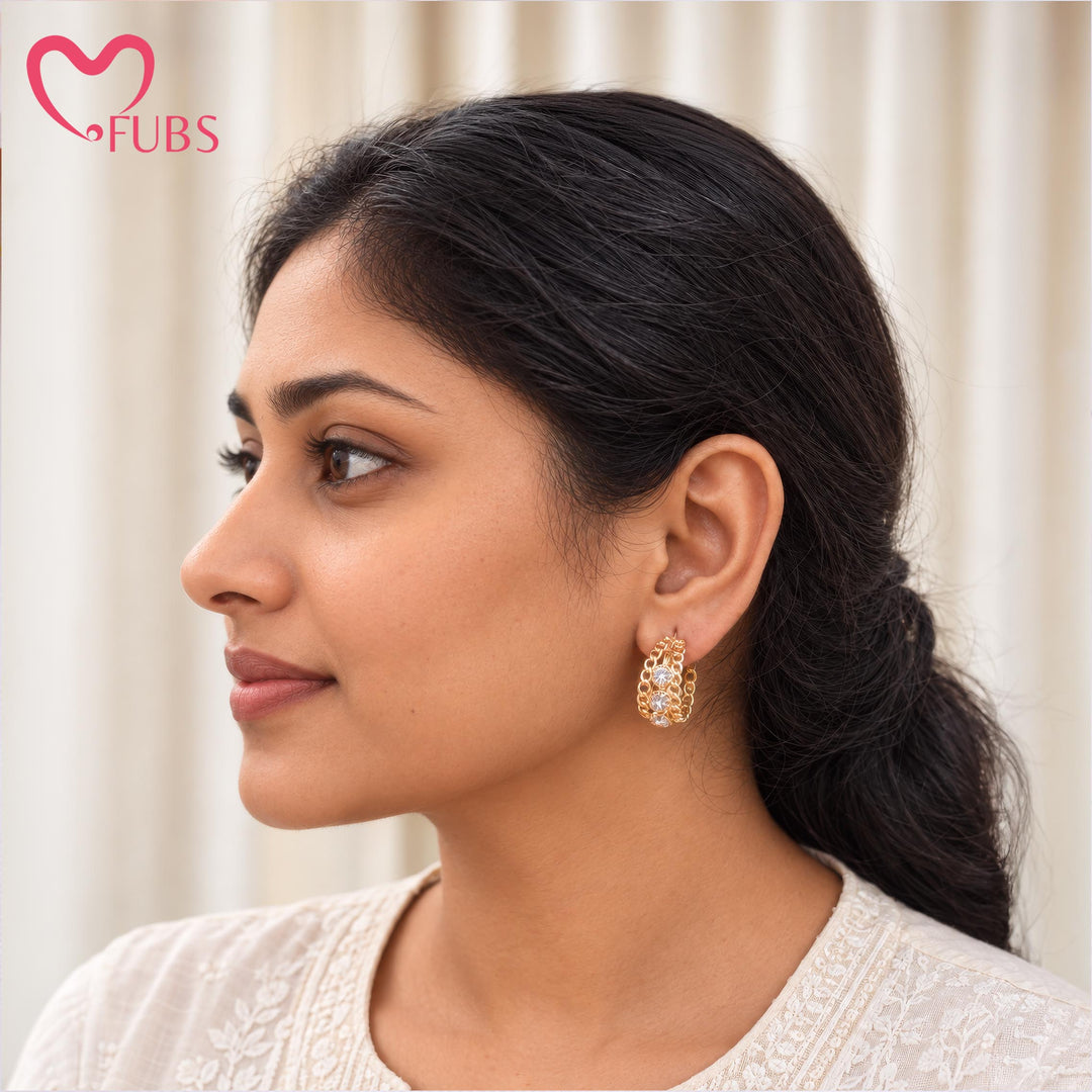 Classic Chain Link Stone Hoop Earrings