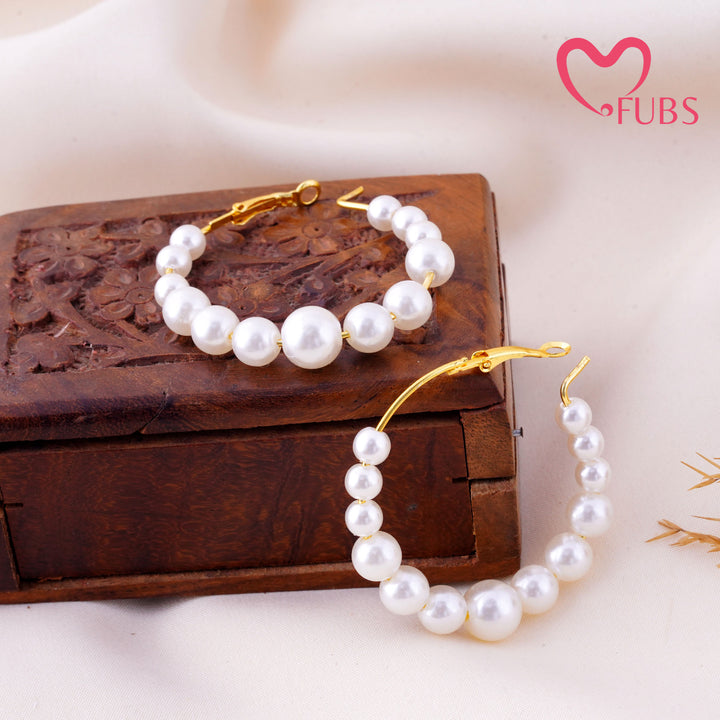 Graduated Pearl Hoop Earrings with Latch Back