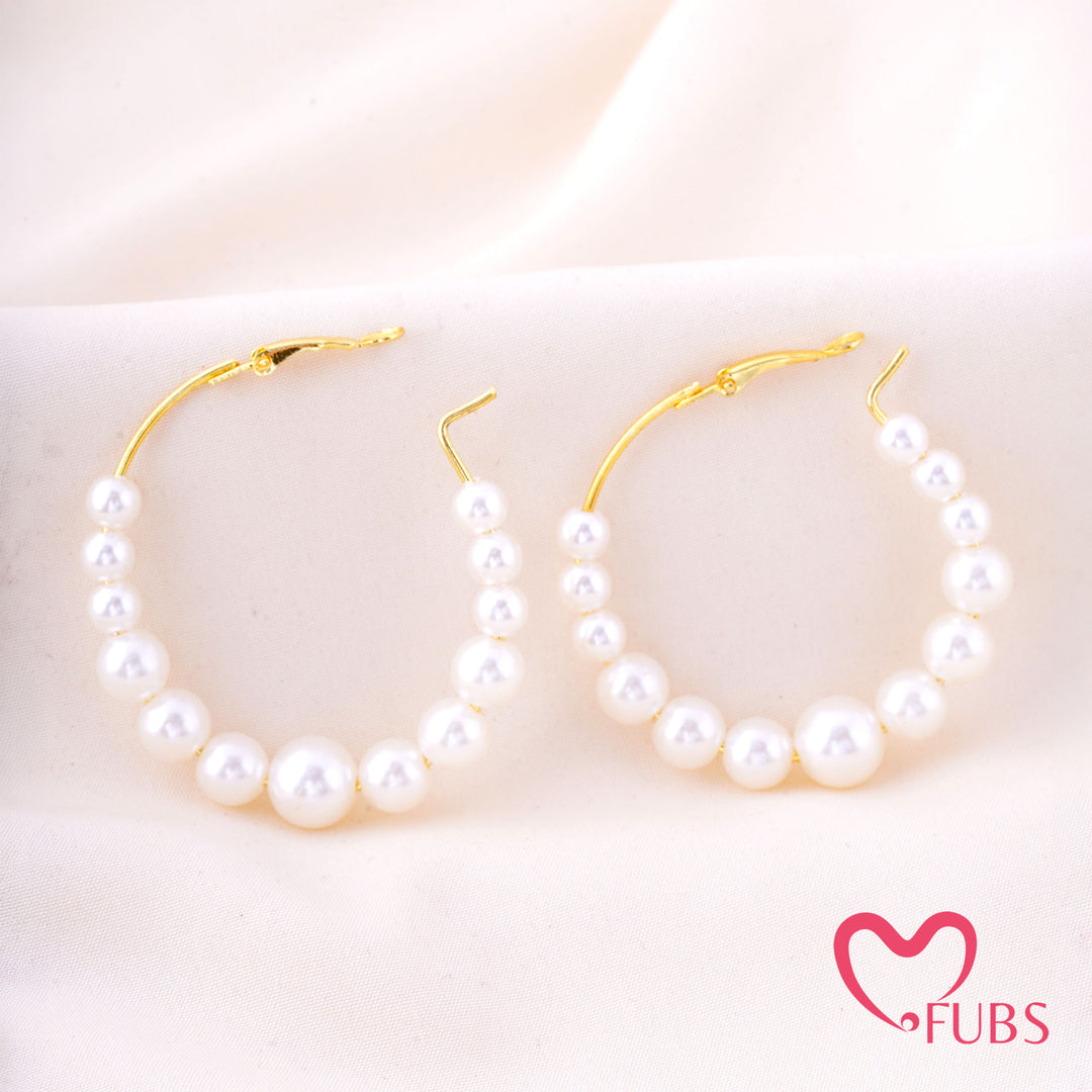 Graduated Pearl Hoop Earrings with Latch Back