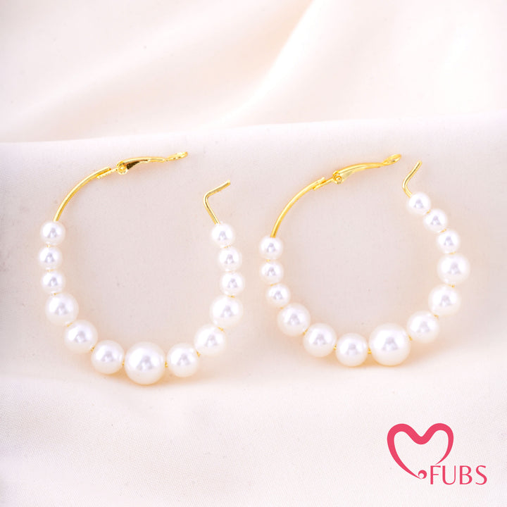 Graduated Pearl Hoop Earrings with Latch Back