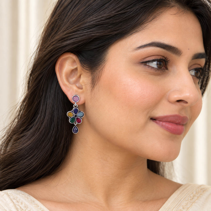 Handcrafted Vintage Floral Stone Drop Earrings