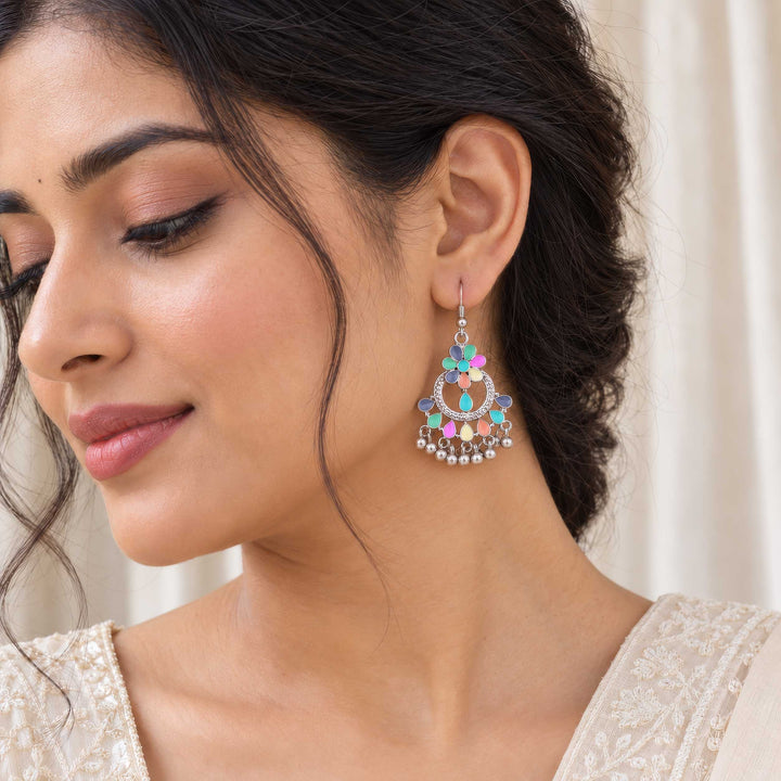 Multicolor Enamel Floral Ring Drop Earrings