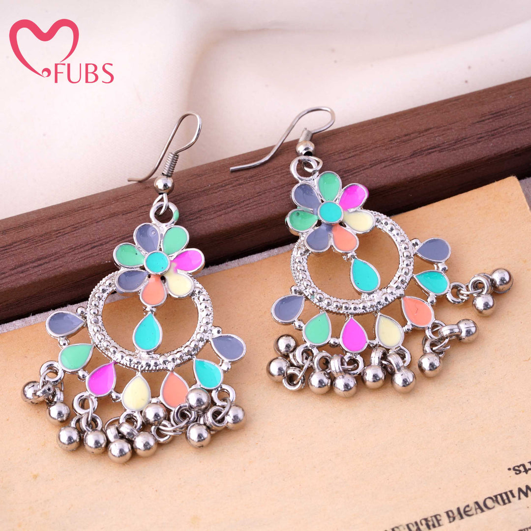 Multicolor Enamel Floral Ring Drop Earrings
