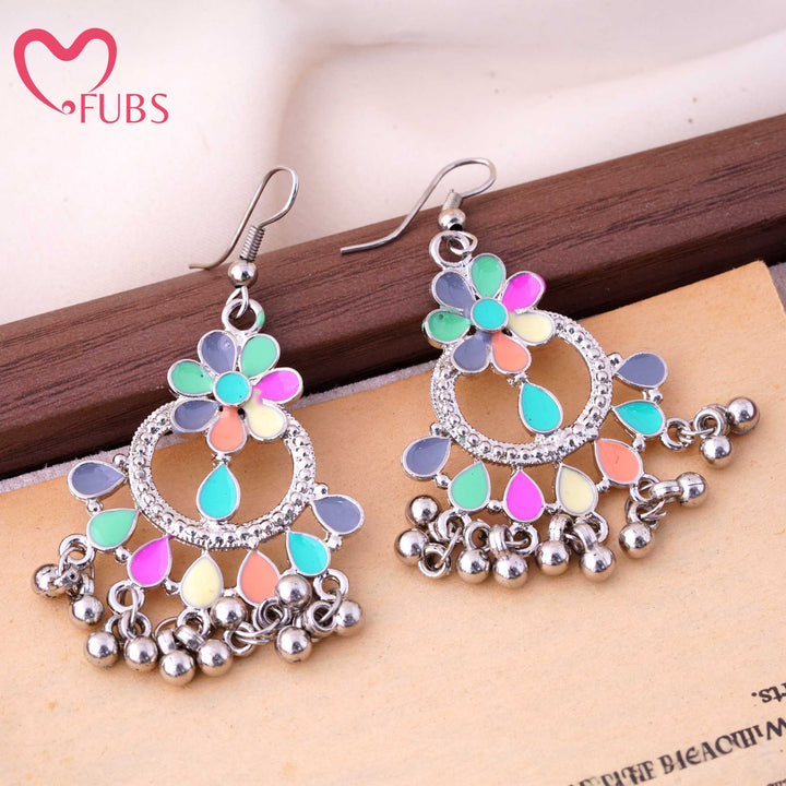 Multicolor Enamel Floral Ring Drop Earrings