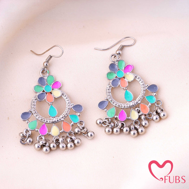 Multicolor Enamel Floral Ring Drop Earrings