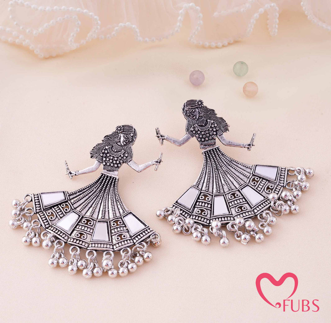 Oxidised Dandiya Dancer Mirror Work Ghungroo Earrings