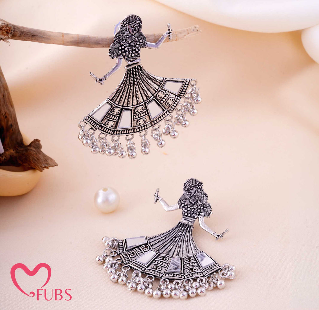 Oxidised Dandiya Dancer Mirror Work Ghungroo Earrings