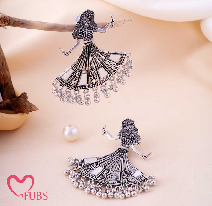 Oxidised Dandiya Dancer Mirror Work Ghungroo Earrings