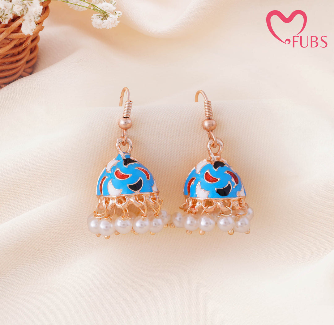 Meenakari Enamel Pearl Drop Mini Jhumka Earrings