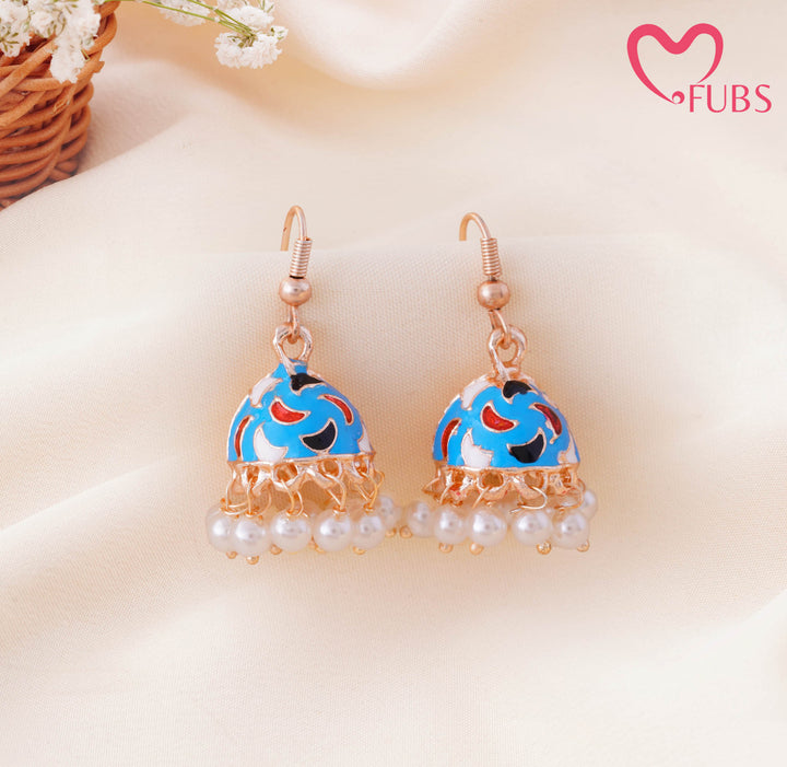 Meenakari Enamel Pearl Drop Mini Jhumka Earrings