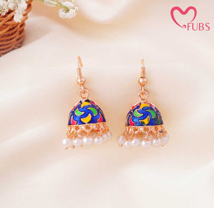 Meenakari Enamel Pearl Drop Mini Jhumka Earrings