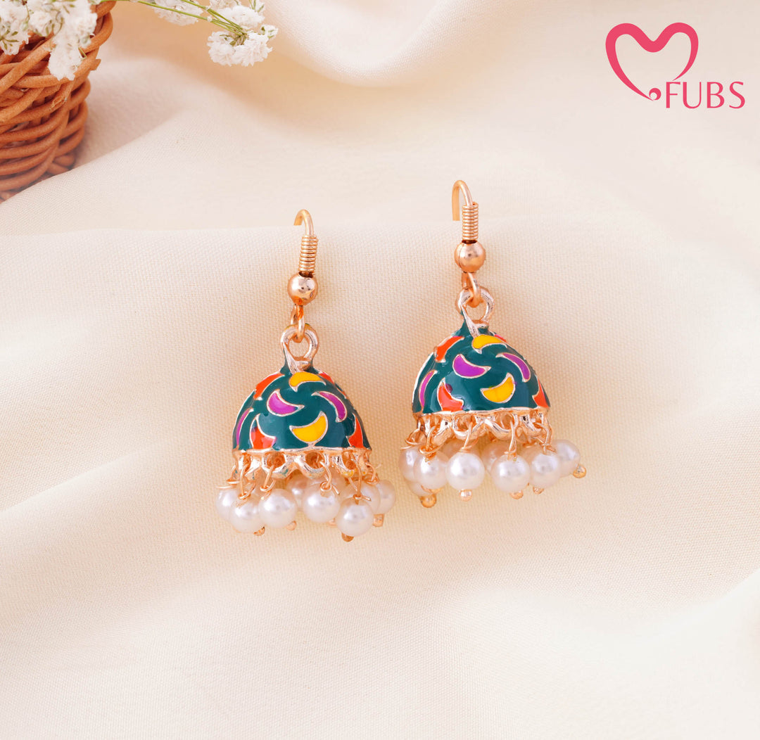 Meenakari Enamel Pearl Drop Mini Jhumka Earrings