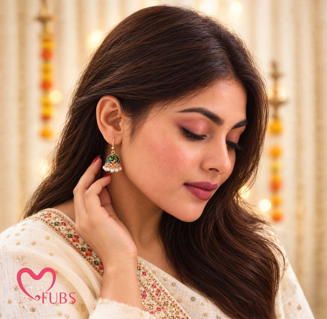 Meenakari Enamel Pearl Drop Mini Jhumka Earrings