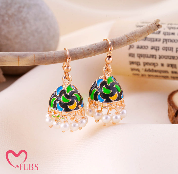 Meenakari Enamel Pearl Drop Mini Jhumka Earrings