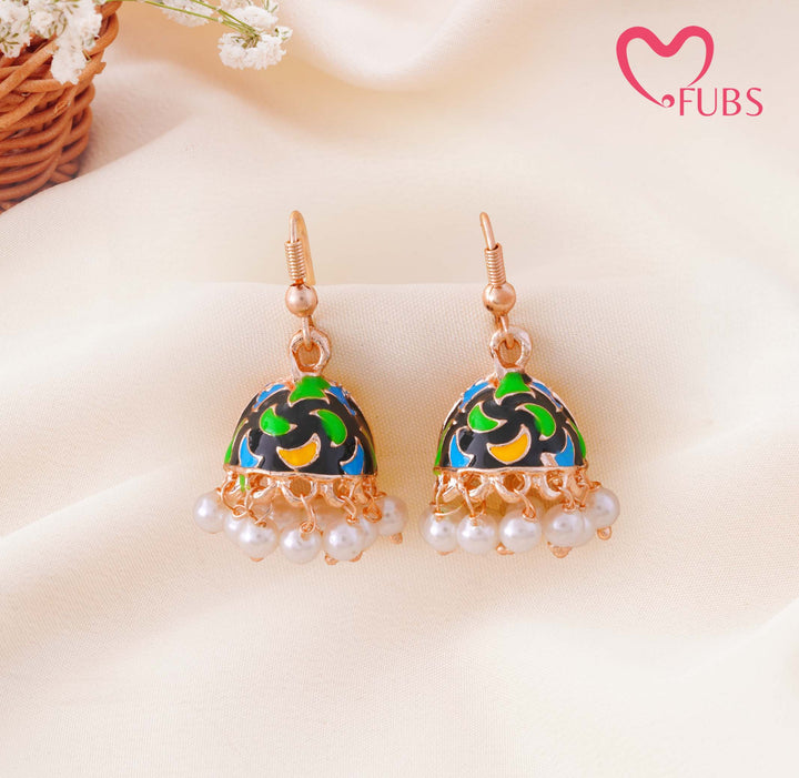 Meenakari Enamel Pearl Drop Mini Jhumka Earrings