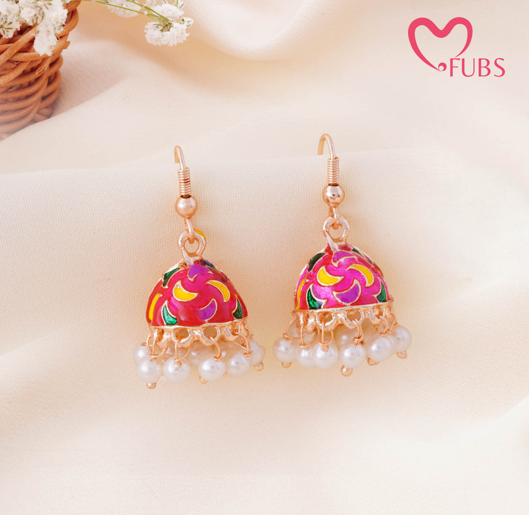 Meenakari Enamel Pearl Drop Mini Jhumka Earrings