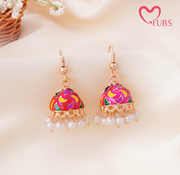 Meenakari Enamel Pearl Drop Mini Jhumka Earrings