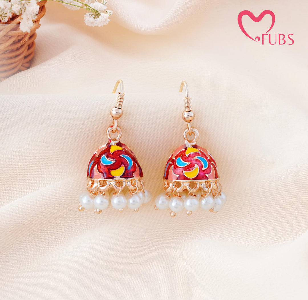 Meenakari Enamel Pearl Drop Mini Jhumka Earrings