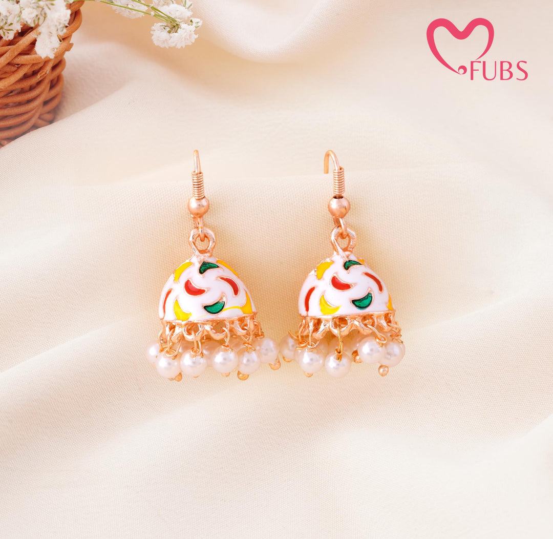 Meenakari Enamel Pearl Drop Mini Jhumka Earrings